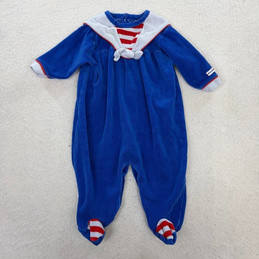 Vintage Retro Baby Little Me by Schwab Blue Nautical Sailor Jumpsuit Size 9M